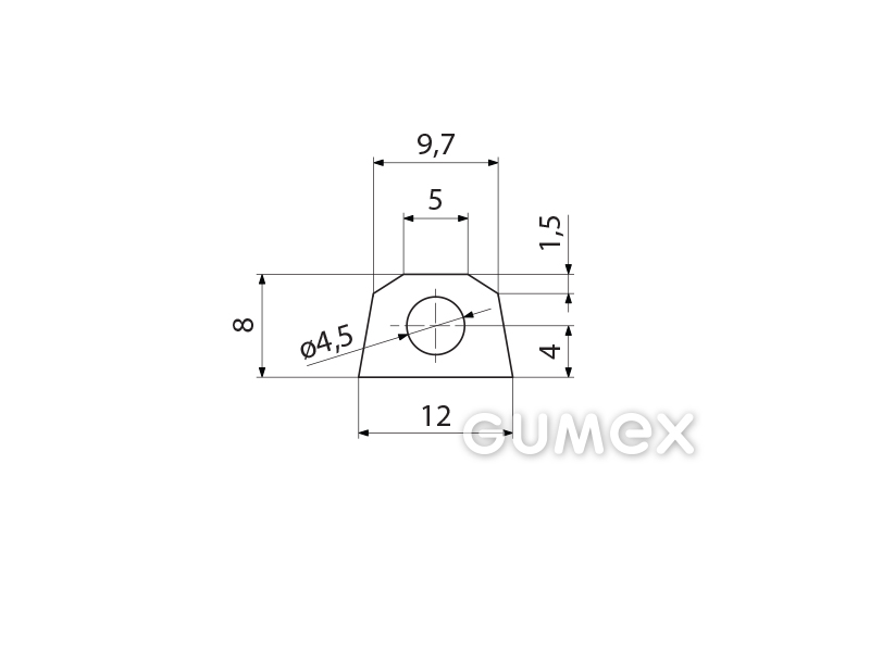 Geformtes Silikonprofil mit Loch, 8x12mm, 60°ShA, -60°C/+180°C, transparent, 